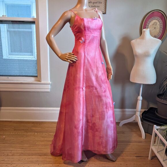 Vintage Y2K Delaru Prom Gown Floral Rhinestone Corset Lacing Butterfly Size XS - Picture 14 of 16